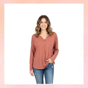 New In Dusty Rose Henley Top - Size Small